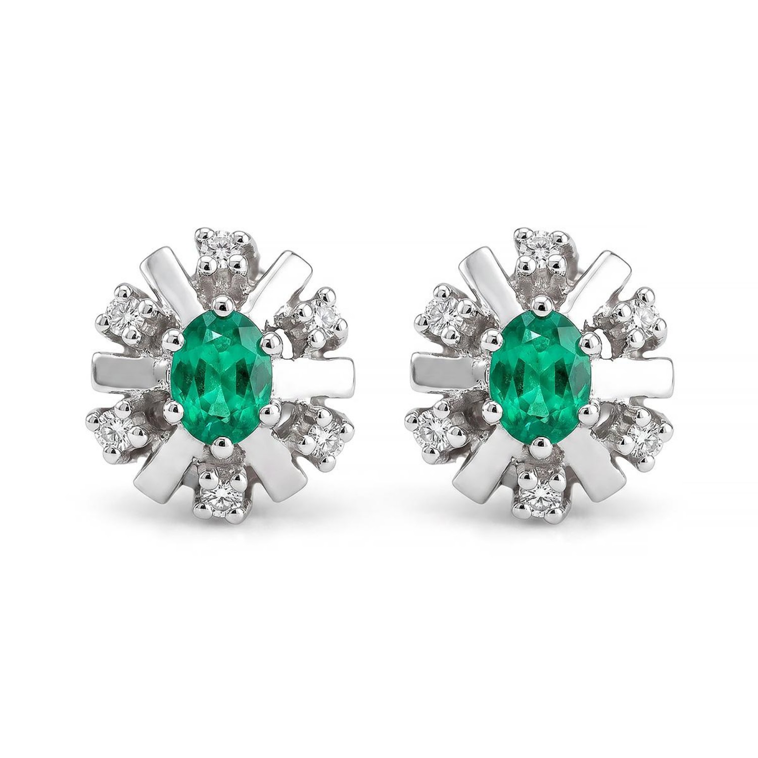 Diamantøredobber i gull med 0,12 ct W-SI og smaragd - bur760054smaragd