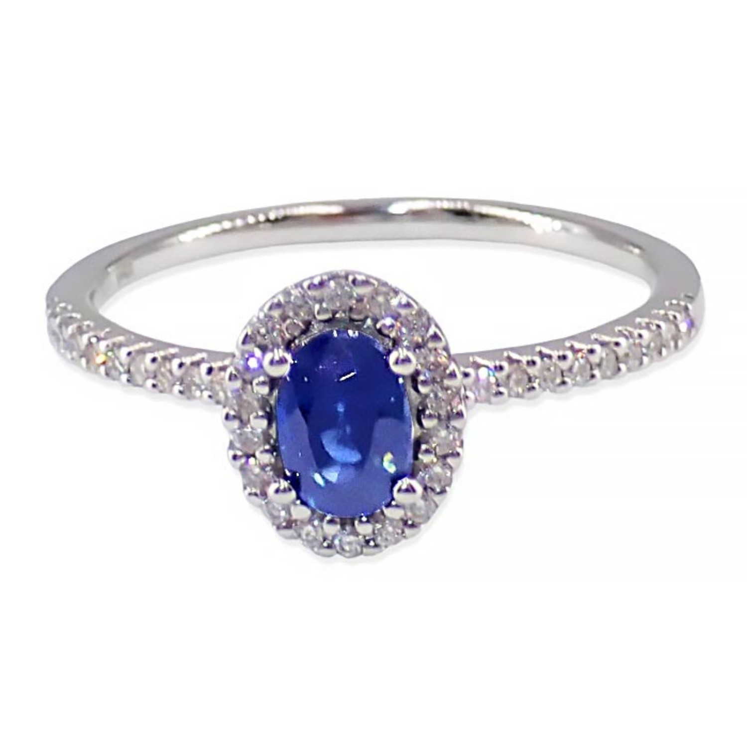 Halo diamantring i hvitt gull 14 kt med 0,14 ct W-Si & safir - bur573194