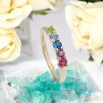 Diamantring i gult gull 14kt med edelstener - Bur594264