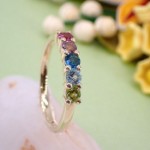 Diamantring i gult gull 14kt med edelstener - Bur594264