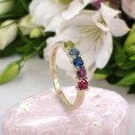 Diamantring i gult gull 14kt med edelstener - Bur594264