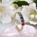Diamantring i gult gull 14kt med edelstener - Bur594264