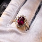 Diamantring i gult gull med rhodolitt og diamanter 0,36ct W-Si - Bur573001