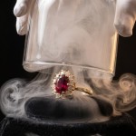 Diamantring i gult gull med rhodolitt og diamanter 0,36ct W-Si - Bur573001