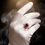 Diamantring i gult gull med rhodolitt og diamanter 0,36ct W-Si - Bur573001