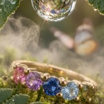 Diamantring i gult gull 14 kt med edelstener - Bur594264
