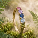 Diamantring i gult gull 14 kt med edelstener - Bur594264