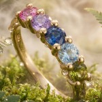 Diamantring i gult gull 14 kt med edelstener - Bur594264