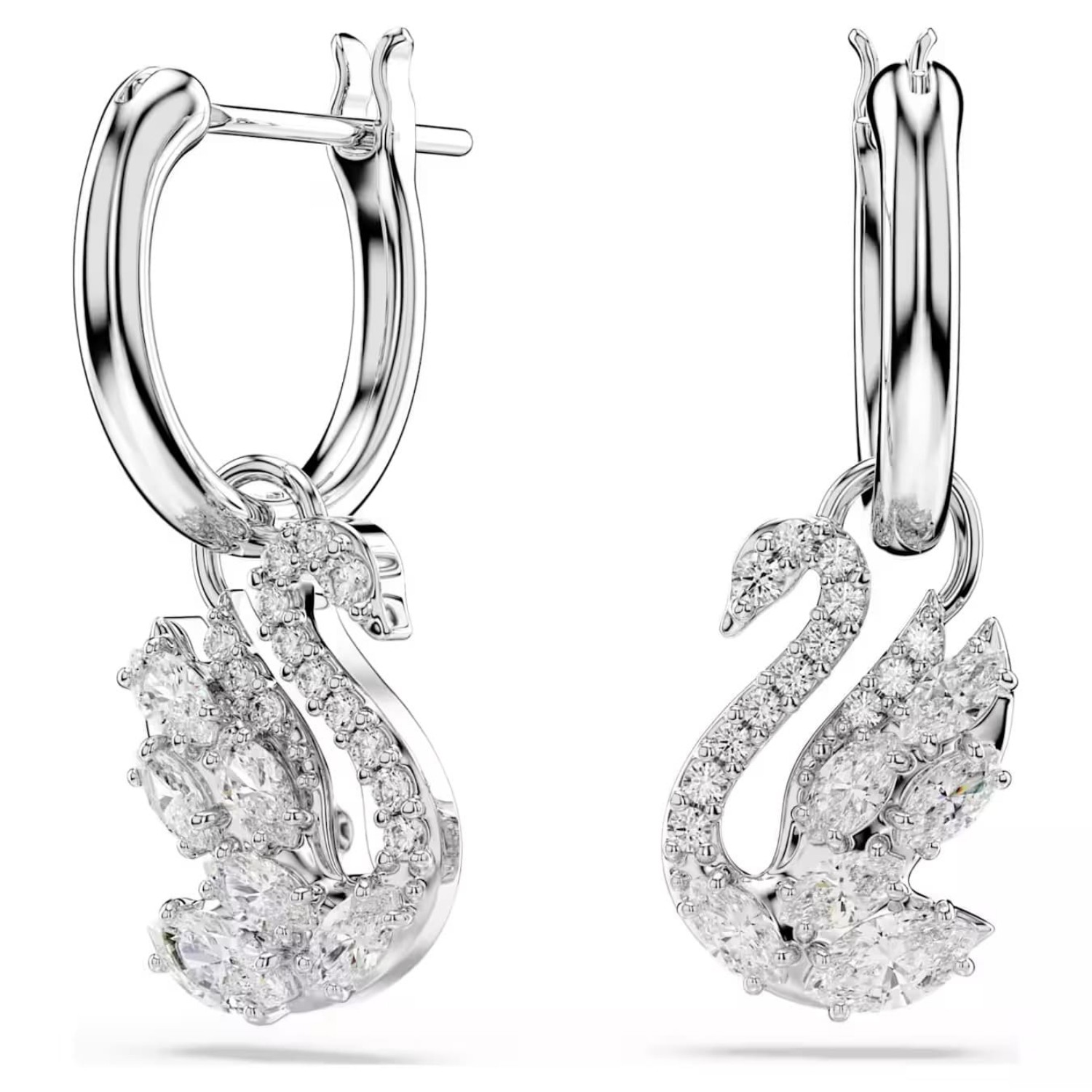 Swarovski øredobber Swan drop earrings Mixed cuts, Swan, White, Rhodium plated - 5759942
