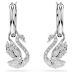 Swarovski øredobber Swan drop earrings Mixed cuts, Swan, White, Rhodium plated - 5759942