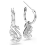 Swarovski øredobber Swan drop earrings Mixed cuts, Swan, White, Rhodium plated - 5759942