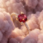 Diamantring i gult gull 14 kt med 0,07 ct W-Si & rosa rhodolitt - bur573235