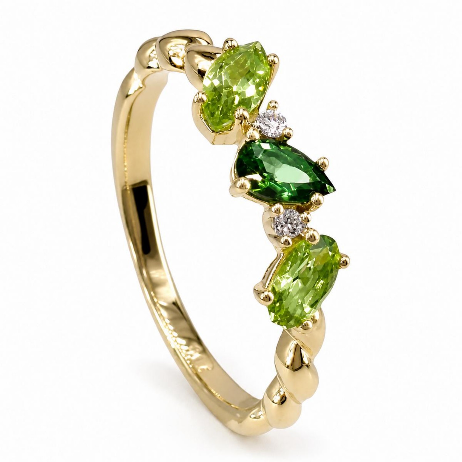 Diamantring i gult gull med 0,02ct W-Si og edelstener - Bur560798