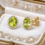 Diamant øredobber i gull 14 kt med 0,27 ct  WSI og peridot - 47395